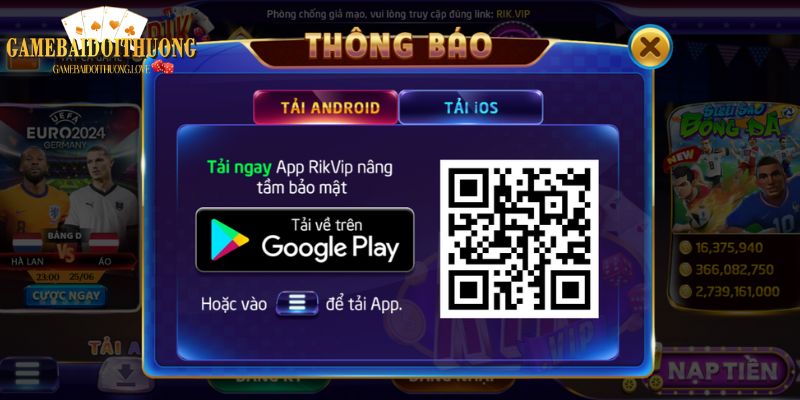 Tải app Rikvip siêu dễ về hệ điều hành Android