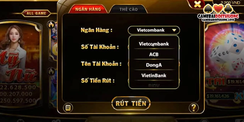 Các bước thực hiện rút tiền game bài đổi thưởng